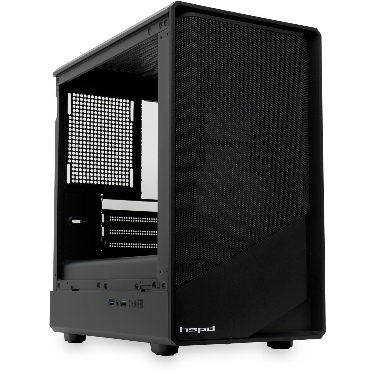 Компьютерный корпус без блока питания HSPD M331, Mesh Mini-tower, Black, TG, 0.4 SPCC, no fans mATX,