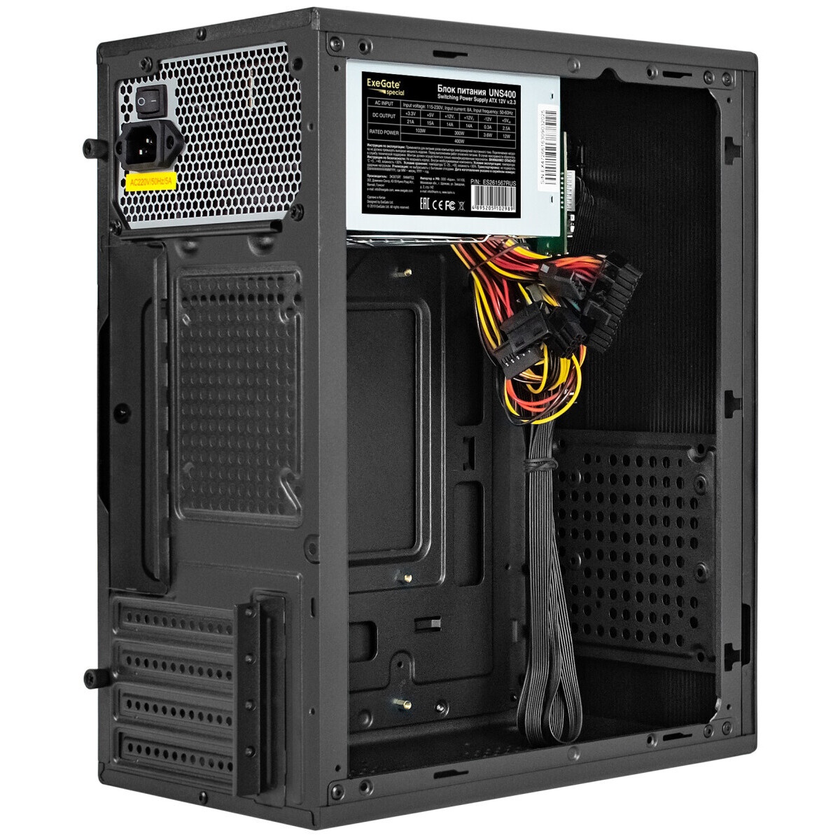 Корпус Minitower ExeGate BAA-303M-AAA400 (mATX, БП AAA400 с вент. 8см, 2*USB, HD Audio, черный)