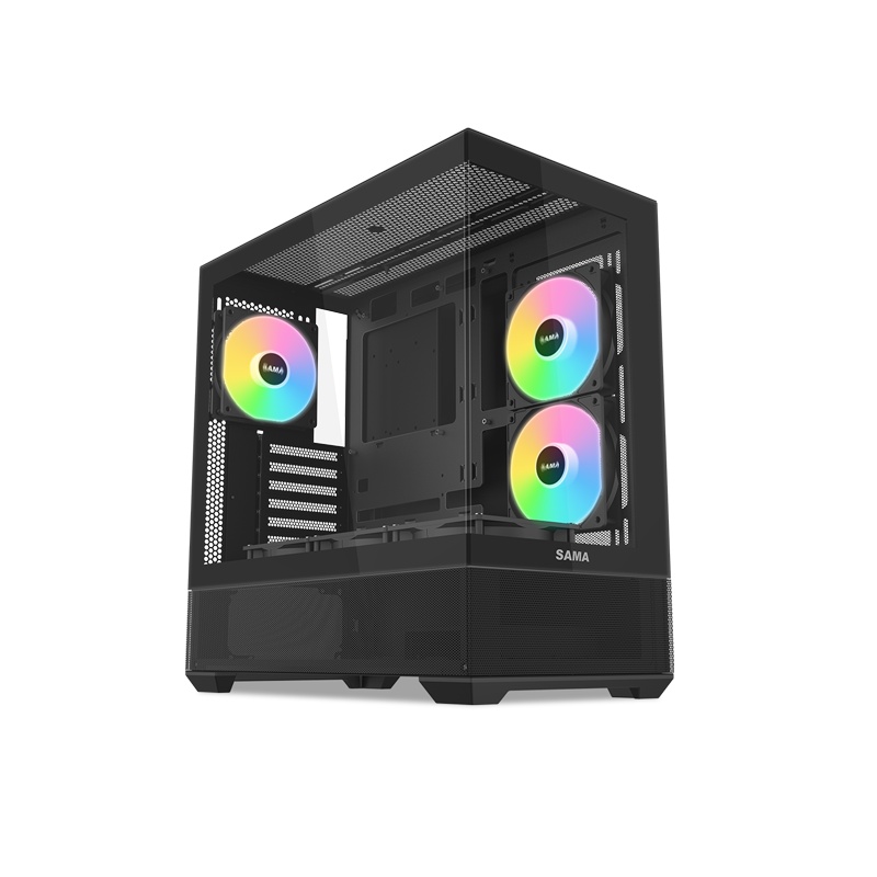 Корпус ПК без блока питания SAMA V40 Black, Midi-Tower, TG, 6x120mm ARGB, 2xUSB 3.0 + 1xUSB 3.1 Type