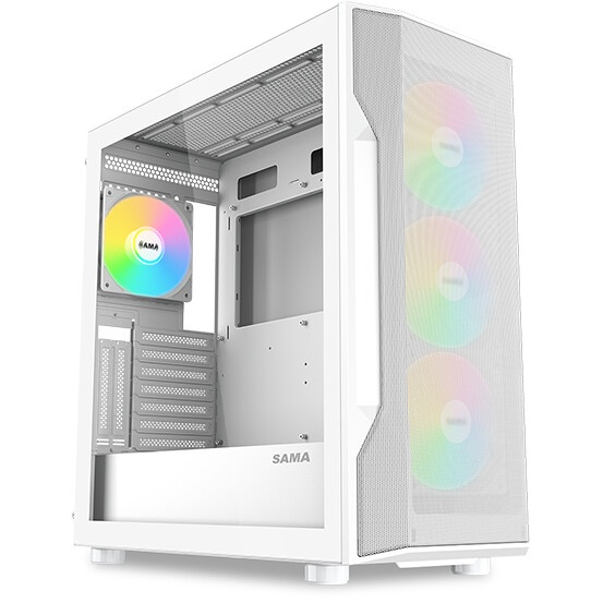 Корпус ПК без блока питания SAMA S40 White, Midi-Tower, TG, 4x120mm ARGB, 2xUSB 3.0 + 1xUSB 3.1 Type