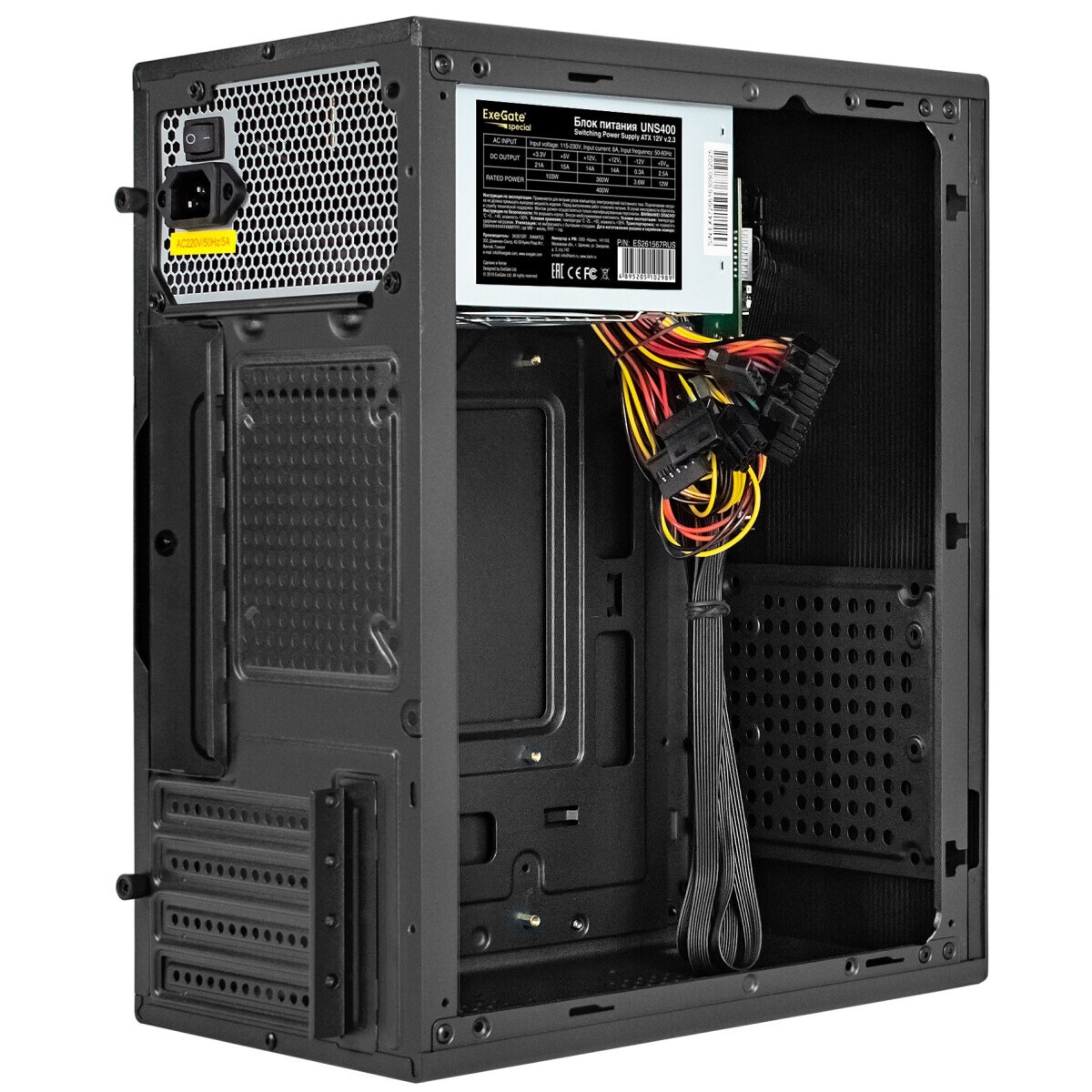 Корпус Minitower ExeGate BAA-308M-UNS400 (mATX, БП UNS400 с вент. 12см, 2*USB, HD Audio, черный)