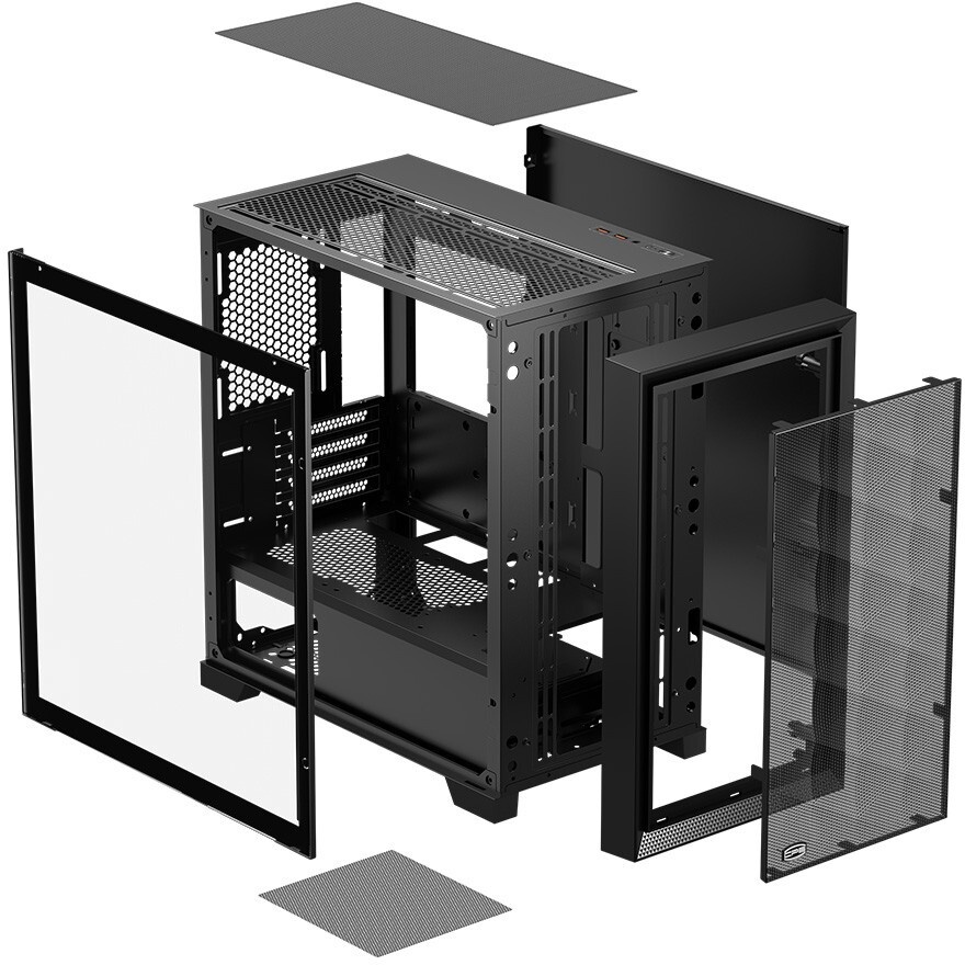 Компьютерный корпус без блока питания PCCOOLER LM300 ARGB BK, Flat Mid Tower, Black, TG, 0.45 SPCC,
