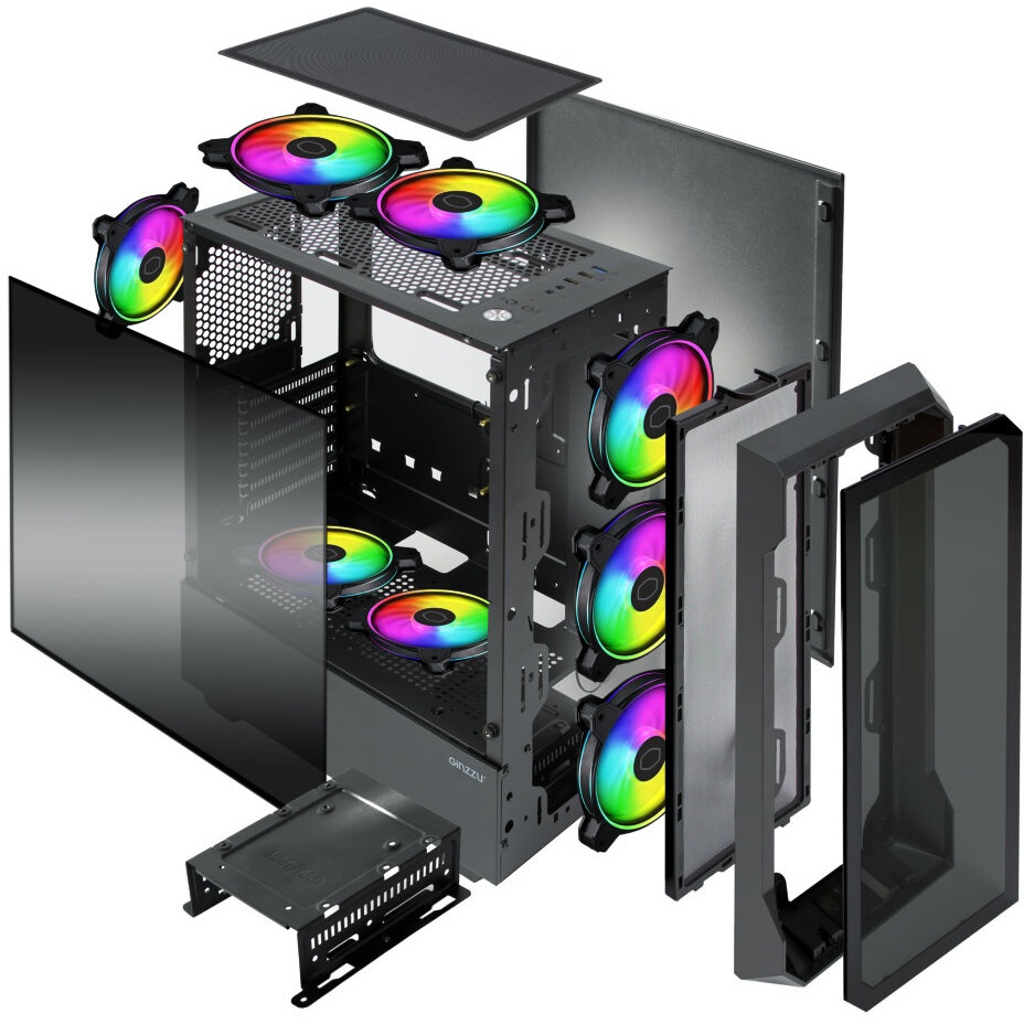 Компьютерный корпус Ginzzu CL280 FAN 12CM RGB*4 USB3.0 Window
