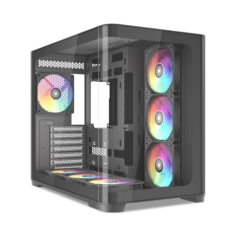 Корпус ПК без блока питания SAMA V60 Black, Midi-Tower, TG, 7x120mm ARGB, 2xUSB 3.0 + 1xUSB 3.1 Type