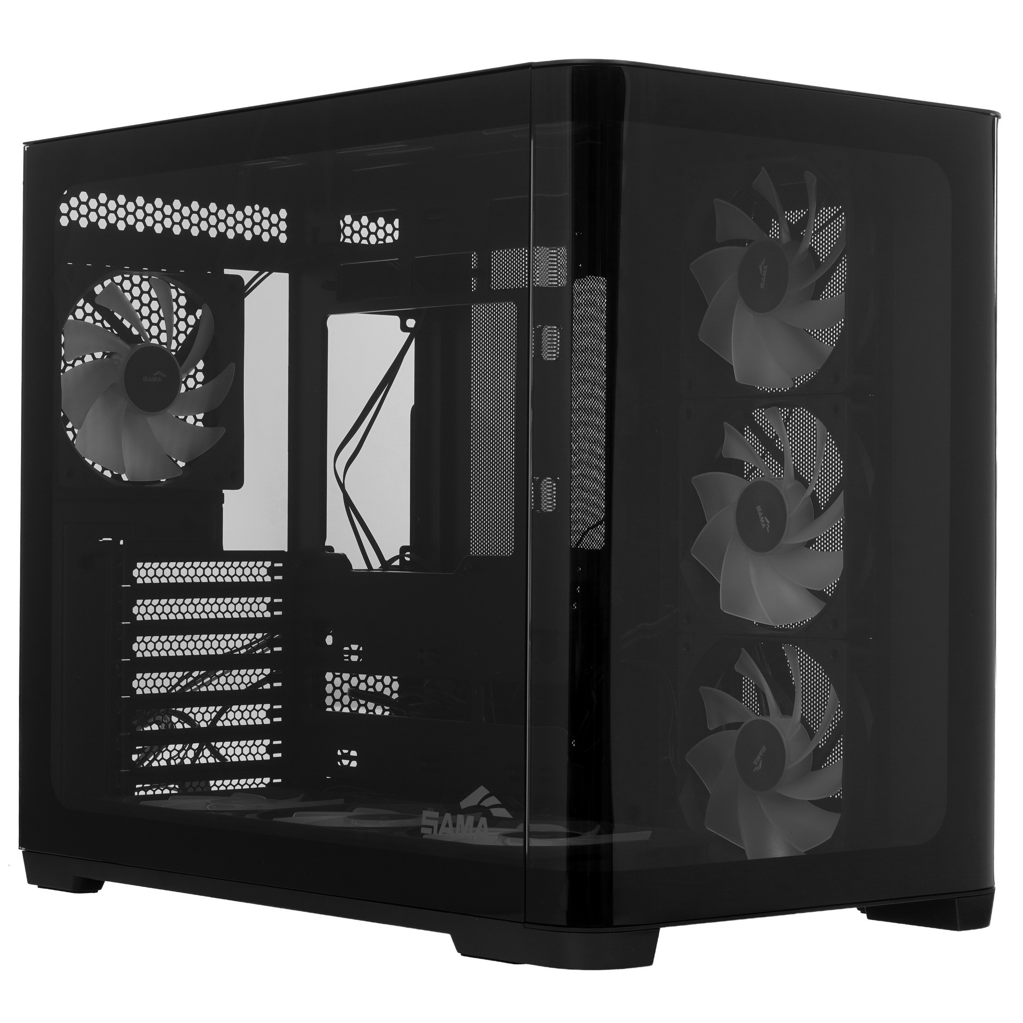 Корпус ПК без блока питания SAMA V60 Black, Midi-Tower, TG, 7x120mm ARGB, 2xUSB 3.0 + 1xUSB 3.1 Type