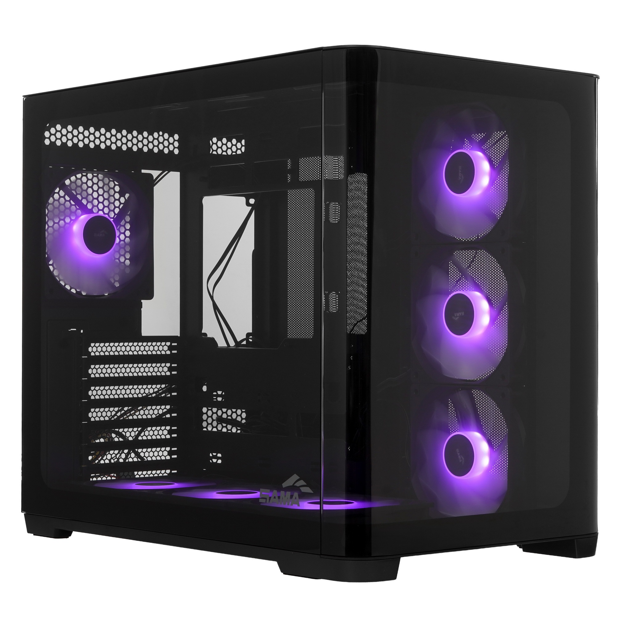 Корпус ПК без блока питания SAMA V60 Black, Midi-Tower, TG, 7x120mm ARGB, 2xUSB 3.0 + 1xUSB 3.1 Type