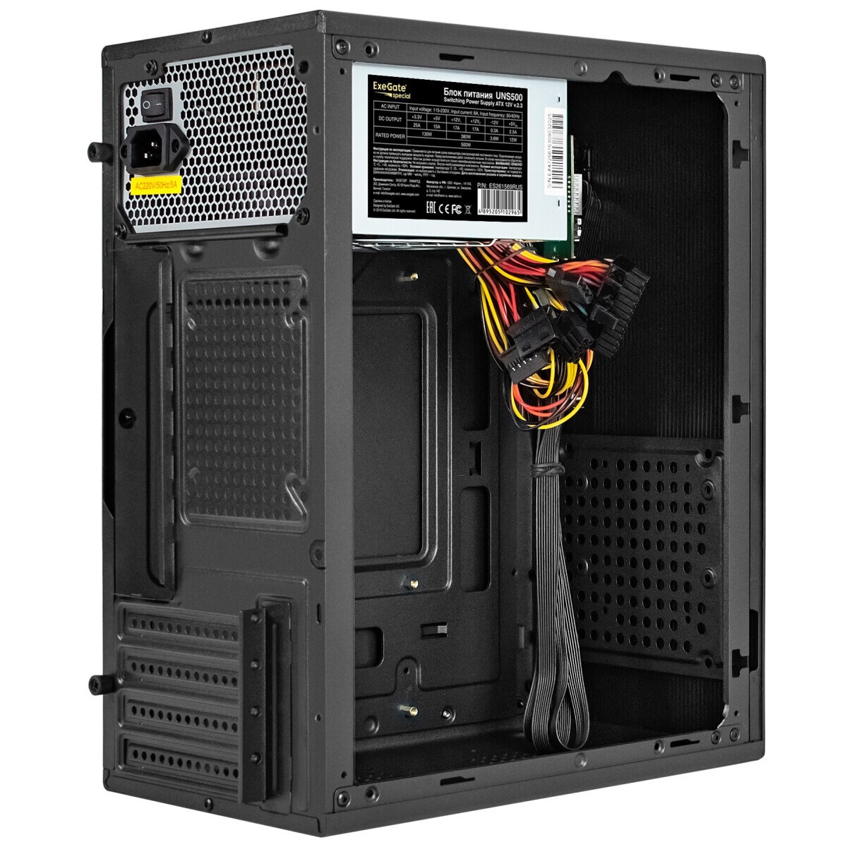Корпус Minitower ExeGate BAA-303M-UNS500 (mATX, БП UNS500 с вент. 12см, 2*USB, HD Audio, черный)
