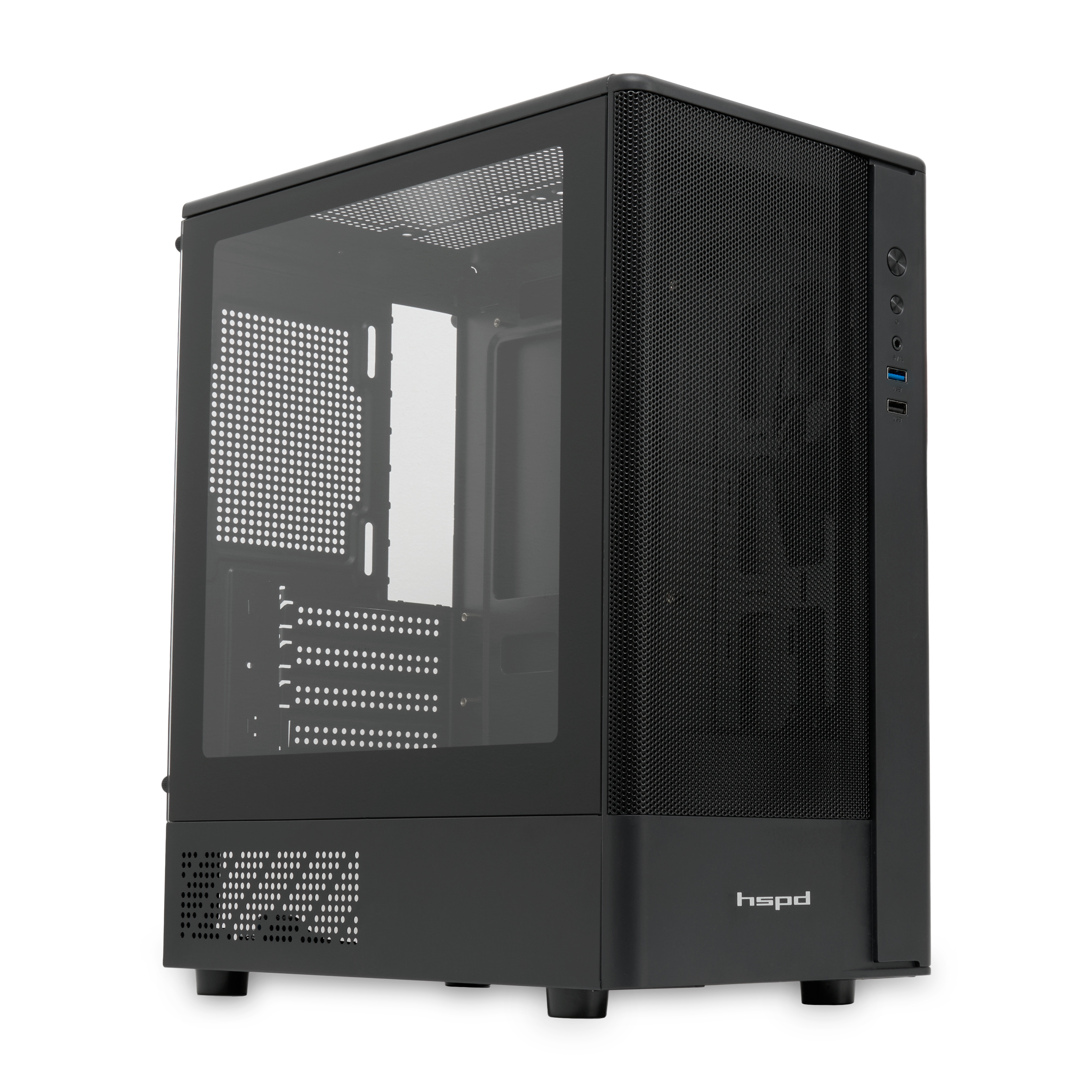 Корпус без блока питания/ Case HSPD M332, Mesh Mini-tower, Black, TG, 0.4 SPCC, no fans, mATX, mITX,
