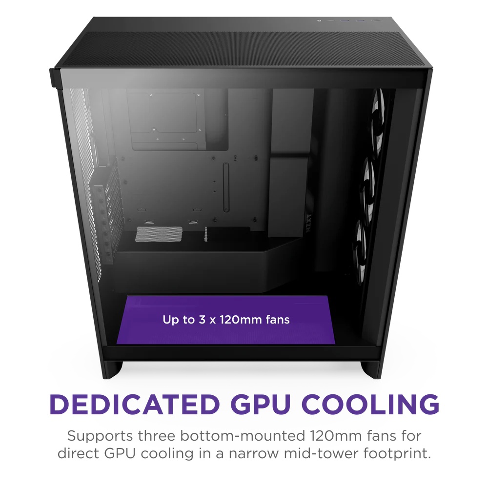 Корпус без блока питания/ Case NZXT H7 Flow RGB, Midi-Tower, TG, 3x120mm RGB, 2xUSB-A 3.2 + 1xUSB-C
