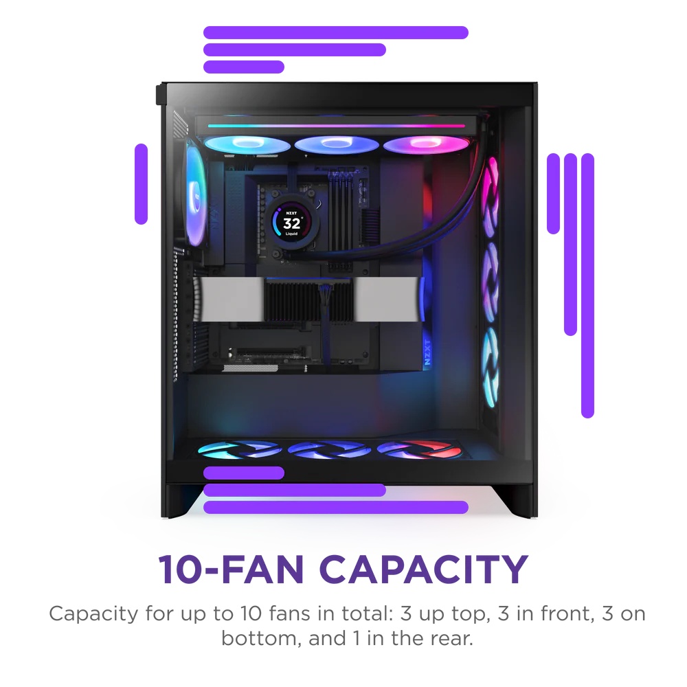 Корпус без блока питания/ Case NZXT H7 Flow RGB, Midi-Tower, TG, 3x120mm RGB, 2xUSB-A 3.2 + 1xUSB-C