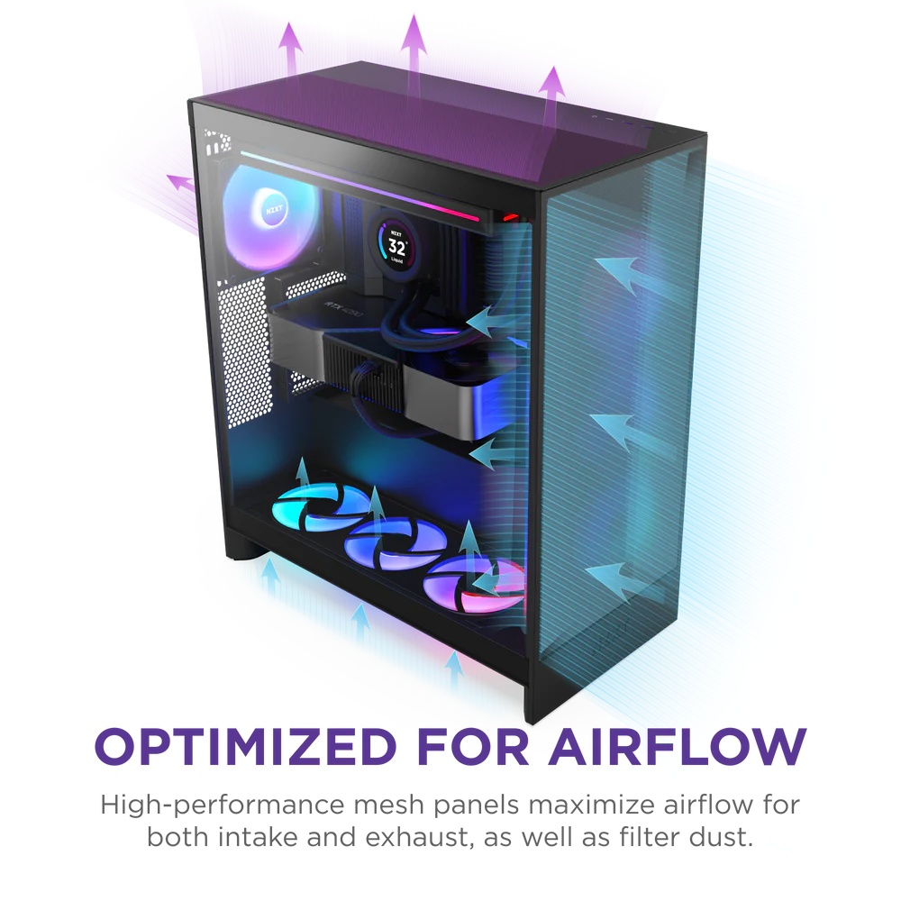 Корпус без блока питания/ Case NZXT H7 Flow RGB, Midi-Tower, TG, 3x120mm RGB, 2xUSB-A 3.2 + 1xUSB-C