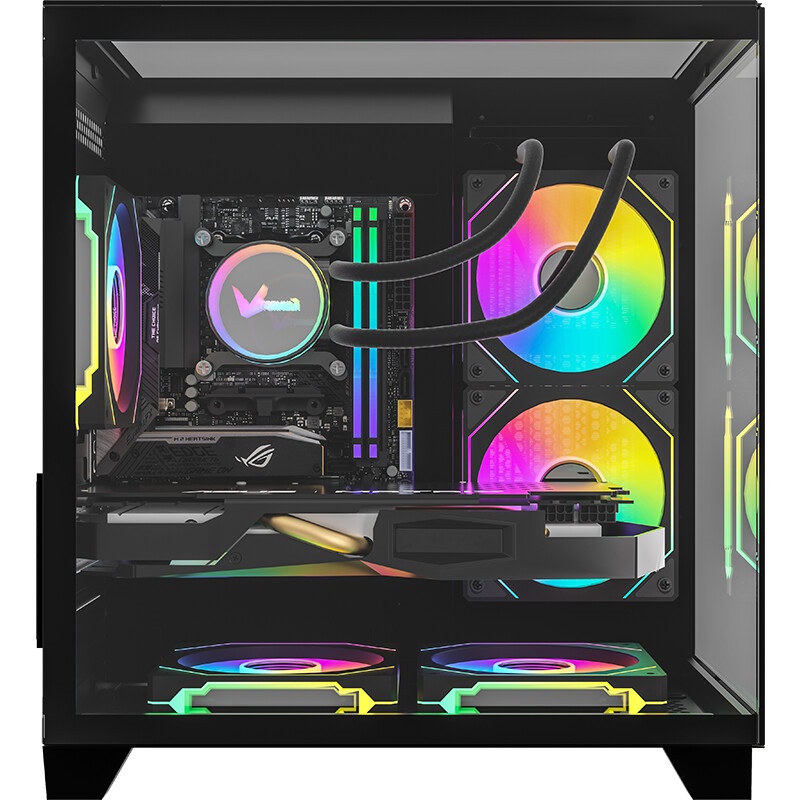 Компьютерный корпус  HSPD F330, Panoramic Mini-tower, черный, TG, 0.5 SPCC, 3x120mm ARGB mATX, mITX