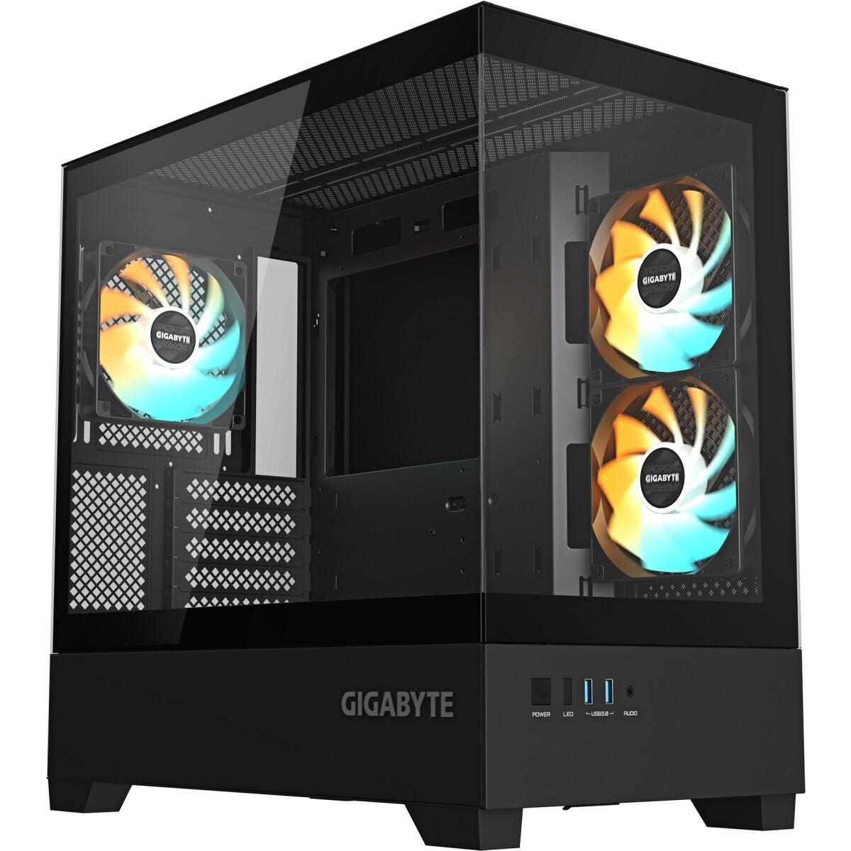 Компьютерный корпус  HSPD F330, Panoramic Mini-tower, черный, TG, 0.5 SPCC, 3x120mm ARGB mATX, mITX