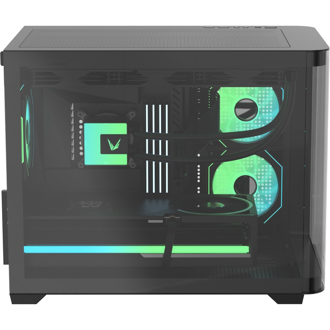 Компьютерный корпус  HSPD F330, Panoramic Mini-tower, черный, TG, 0.5 SPCC, 3x120mm ARGB mATX, mITX