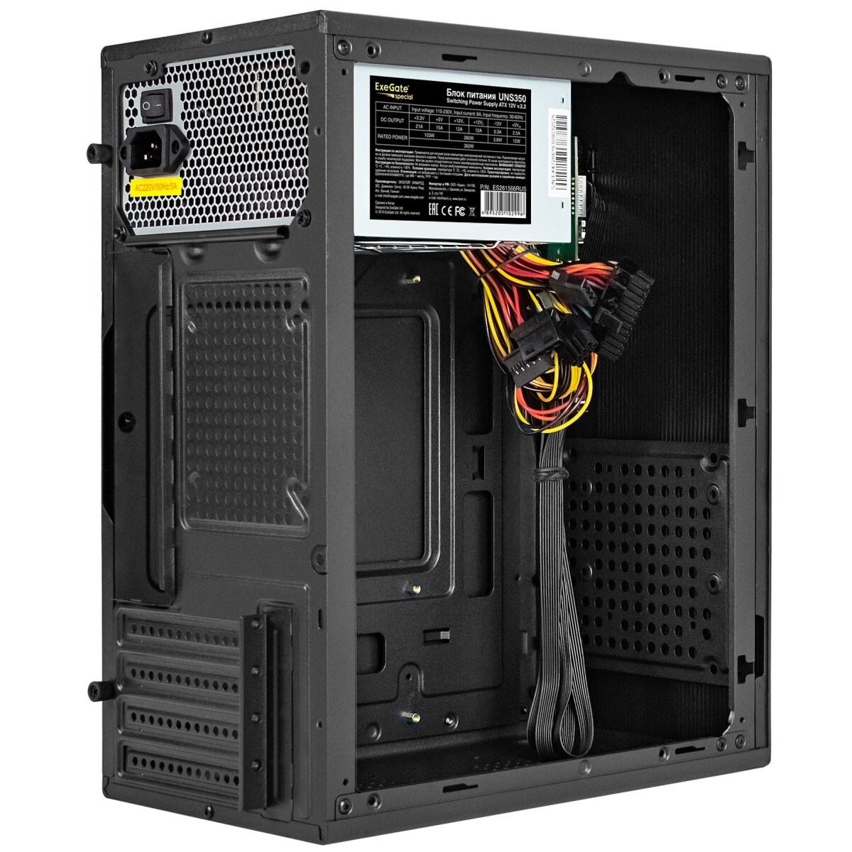 Корпус Minitower ExeGate BAA-303M-UNS350 (mATX, БП UNS350 с вент. 12см, 2*USB, HD Audio, черный)