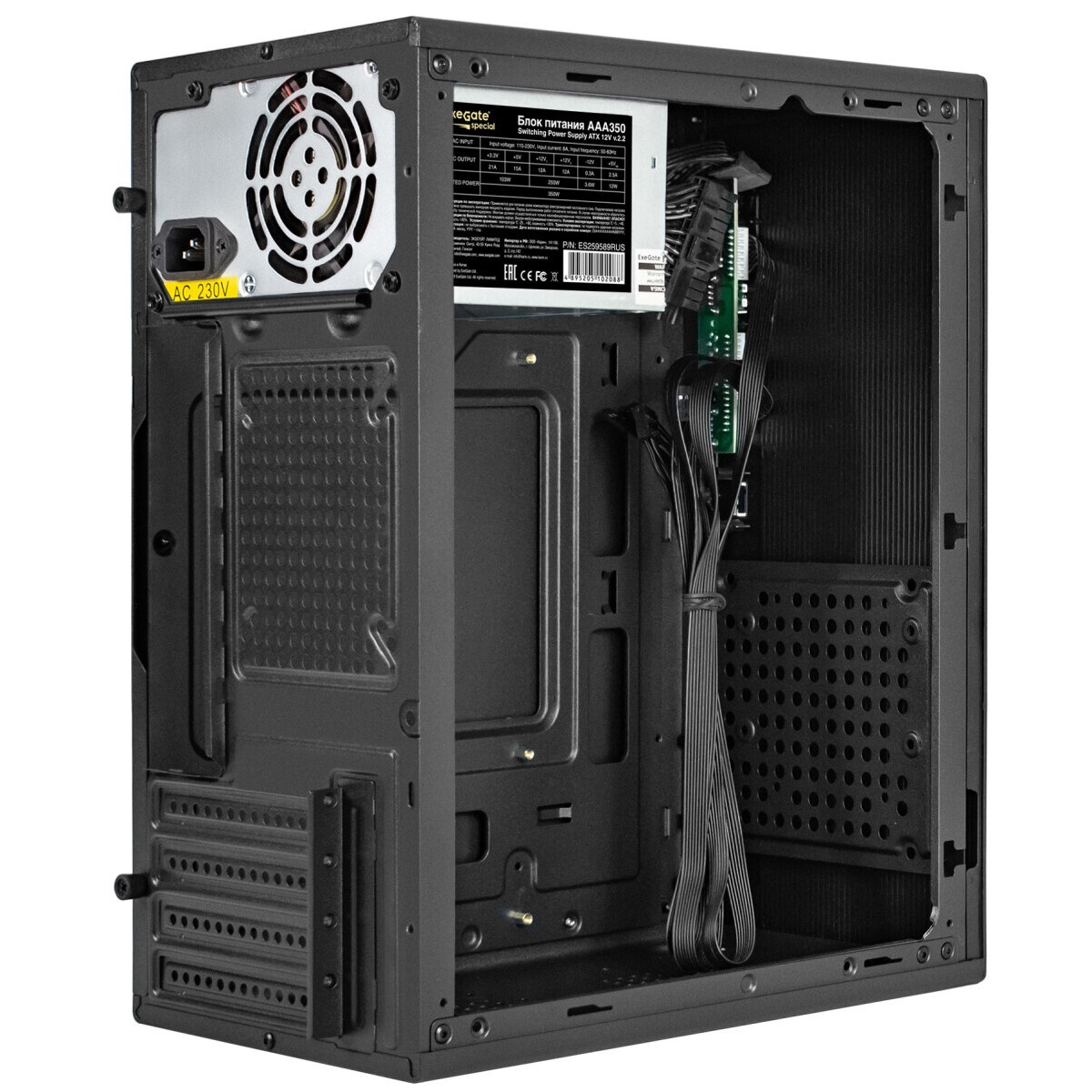 Корпус Minitower ExeGate BAA-308M-AAA350 (mATX, БП AAA350 с вент. 8см, 2*USB, HD Audio, черный)