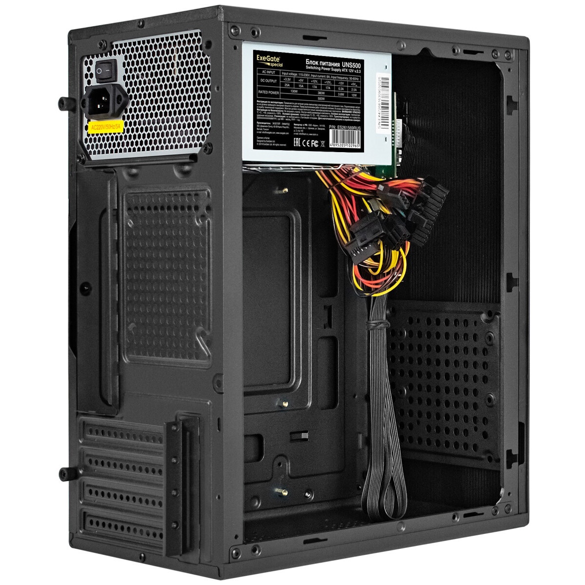 Корпус Minitower ExeGate BAA-308M-UNS500 (mATX, БП UNS500 с вент. 12см, 2*USB, HD Audio, черный)