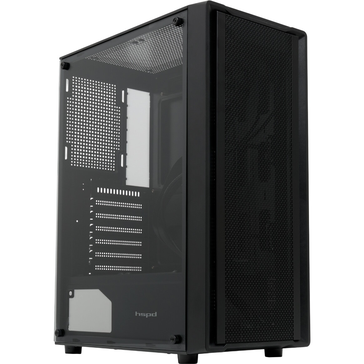 Компьютерный корпус без блока питания HSPD M530, Mesh Mid Tower, Black, TG, 0.4 SPCC, no fans ATX, m