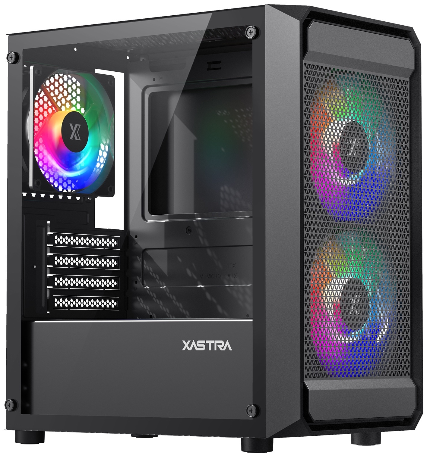 XASTRA Корпус A303M 3FRGB Black mATX/Mesh/ tempered glass / 2x140mm + 1x120mm FRGB fans/ A303M-2FC1