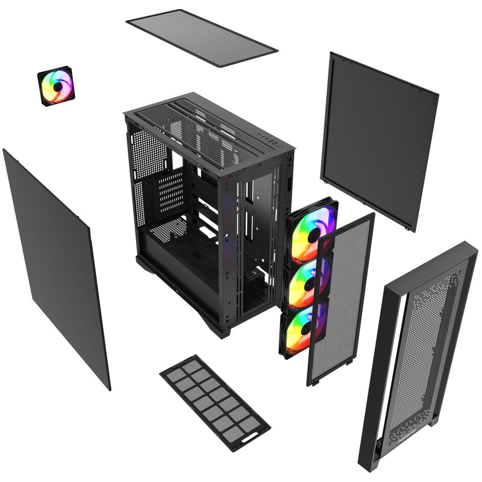 Компьютерный корпус ATX Eurocase A39 ARGB черный без БП закаленное стекло USB 3.0