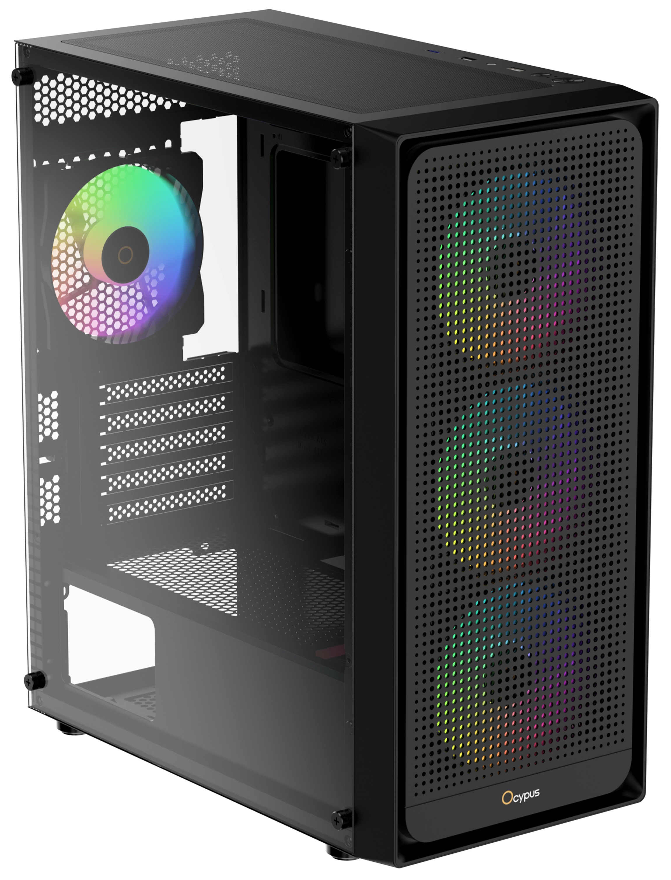 Компьютерный корпус Ocypus Gamma C50 BK ARGB, MATX, USB3.0*1+USB2.0*2, FRONT 3x120mm ARGB, REAR 1x12