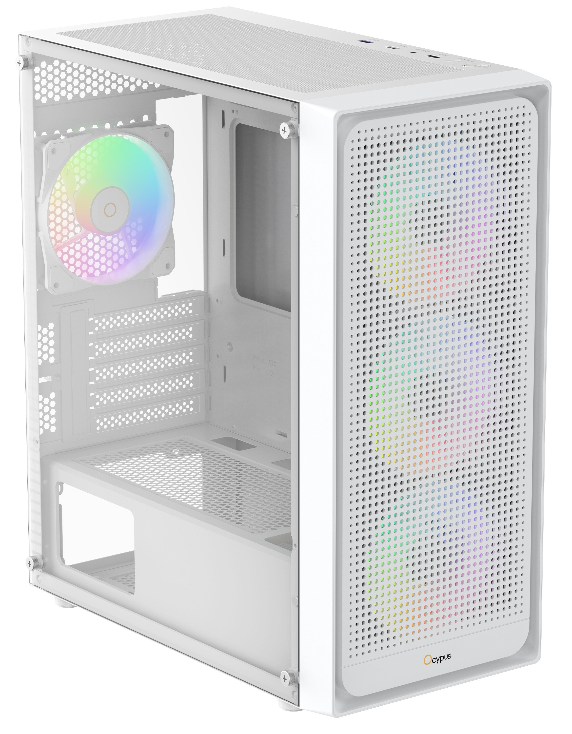 Компьютерный корпус Ocypus Gamma C50 WH ARGB, MATX, USB3.0*1+USB2.0*2, FRONT 3x120mm ARGB, REAR 1x12