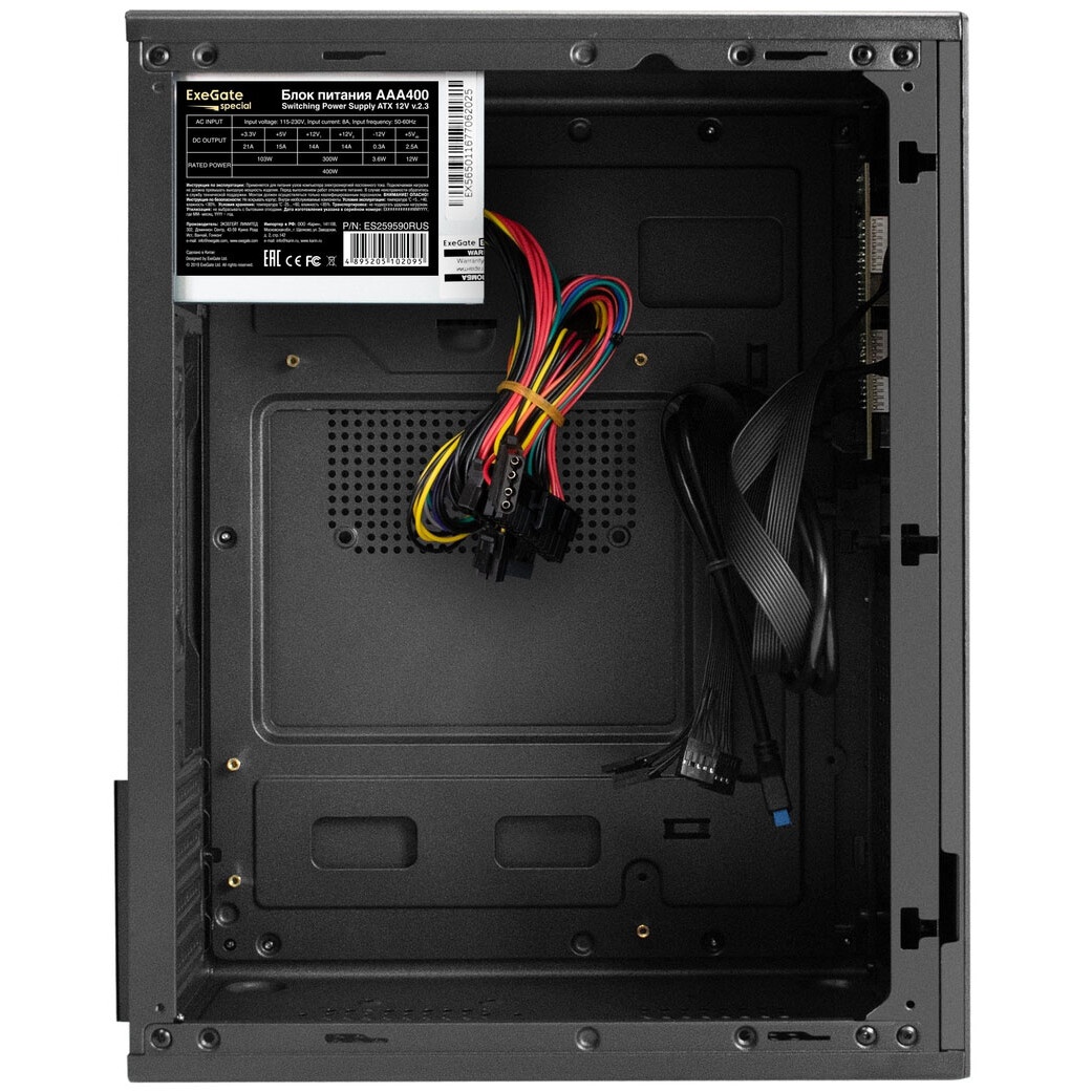 Корпус Minitower ExeGate BAA-308MU2-AAA400 (mATX, БП AAA400 с вент. 8см, 1*USB+2*USB3.0, HD Audio, ч