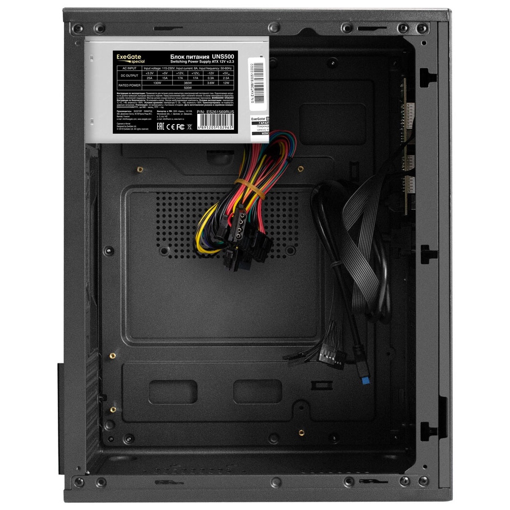 Корпус Minitower ExeGate BAA-308MUC-UNS500 (mATX, БП UNS500 с вент. 12см, 1*USB+1*USB3.0+1*TypeC, HD