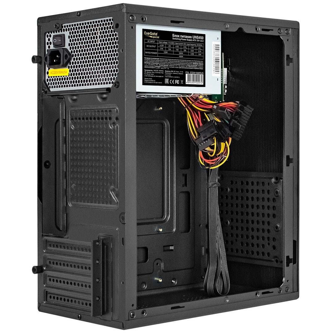 Корпус Minitower ExeGate BAA-308MU2-UNS450 (mATX, БП UNS450 с вент. 12см, 1*USB+2*USB3.0, HD Audio,