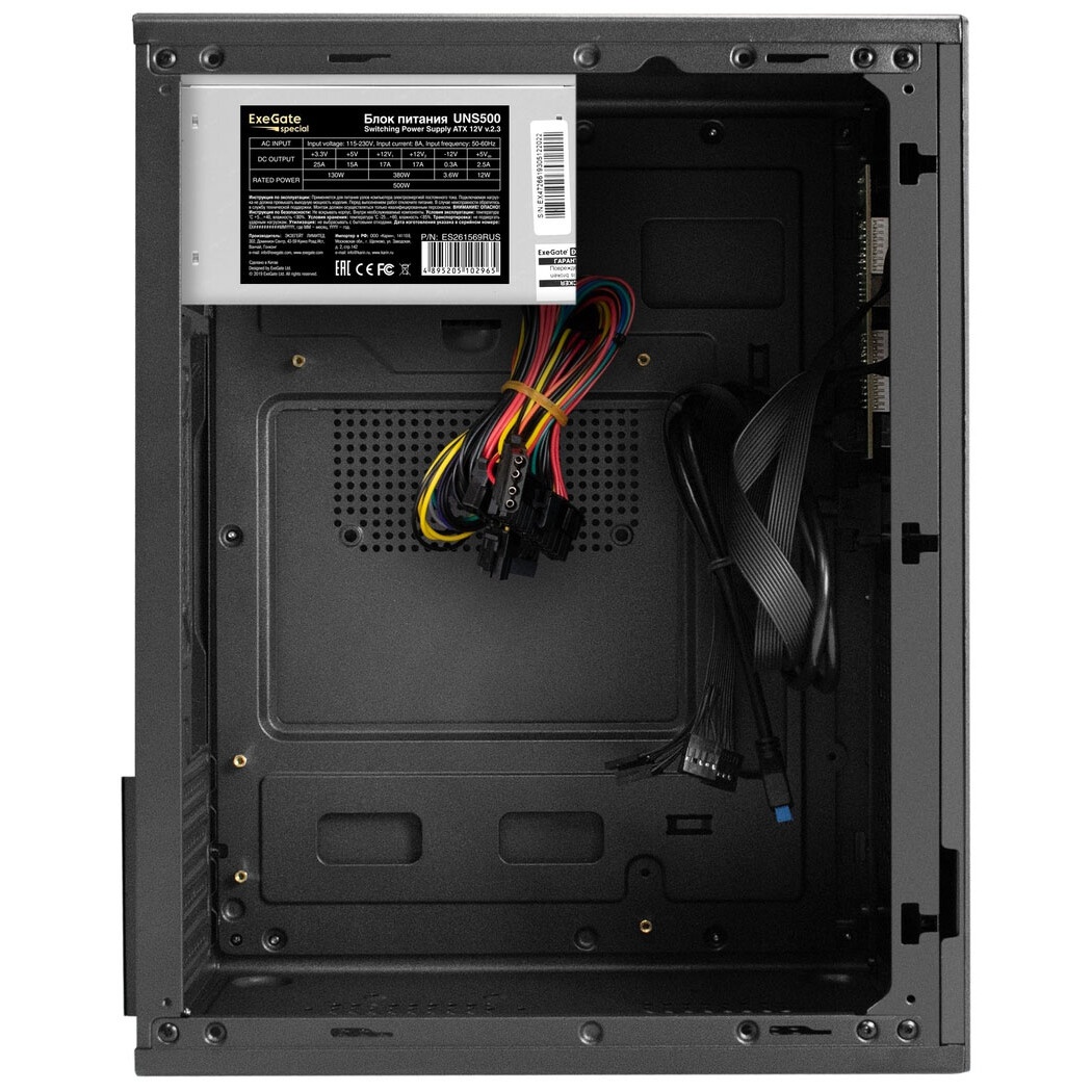 Корпус Minitower ExeGate BAA-308MU2-UNS500 (mATX, БП UNS500 с вент. 12см, 1*USB+2*USB3.0, HD Audio,