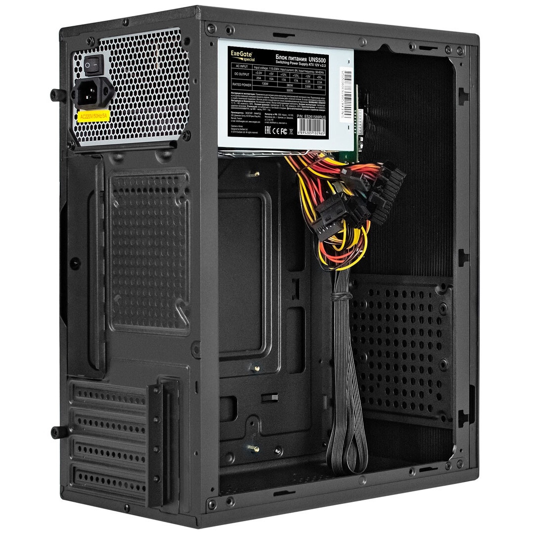 Корпус Minitower ExeGate BAA-308MU2-UNS500 (mATX, БП UNS500 с вент. 12см, 1*USB+2*USB3.0, HD Audio,
