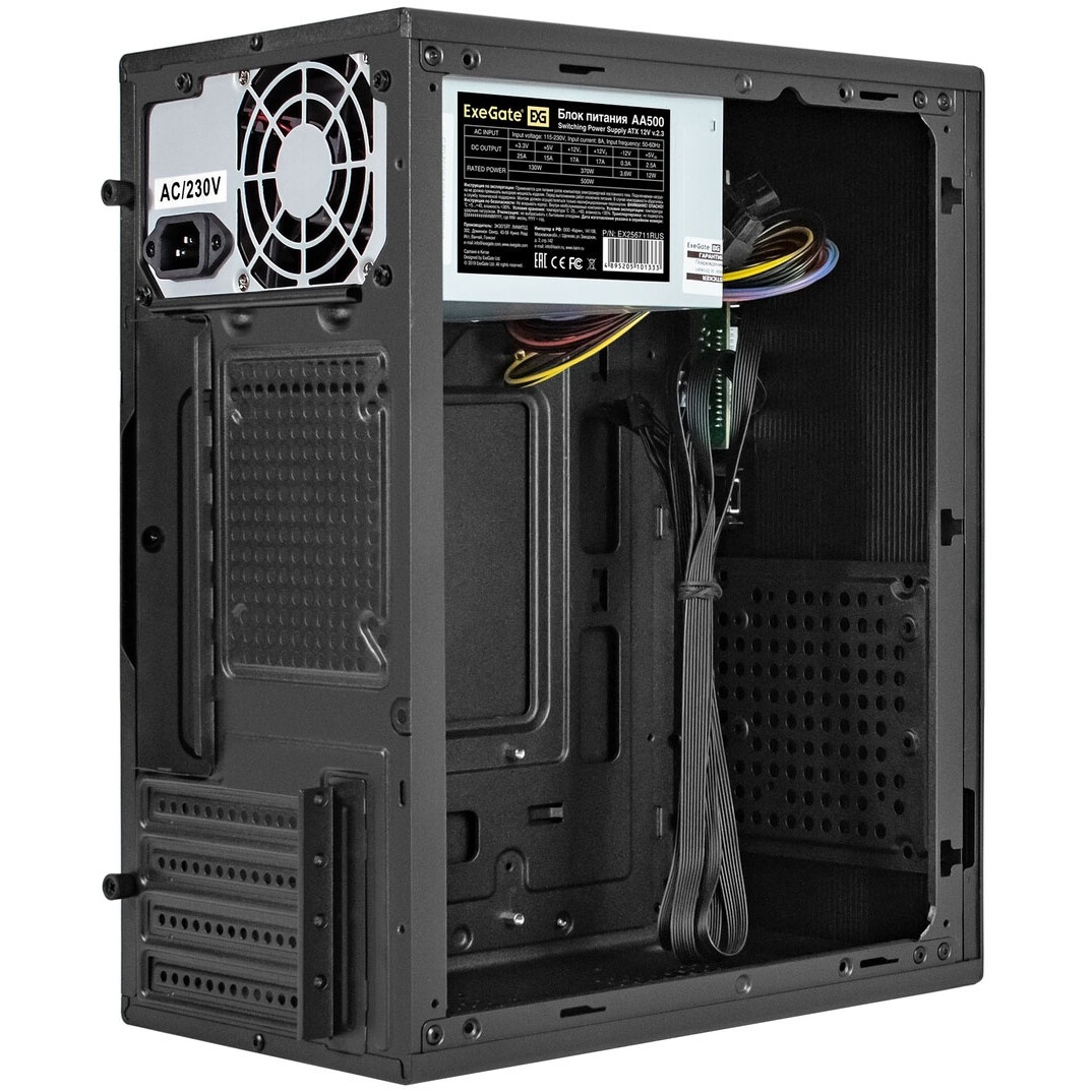Корпус Minitower ExeGate BAA-308MUC-AA500 (mATX, БП AA500 с вент. 8см, 1*USB+1*USB3.0+1*TypeC, HD Au