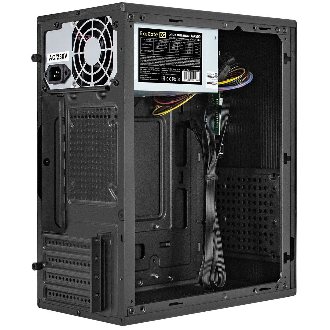 Корпус Minitower ExeGate BAA-308MU2-AA500 (mATX, БП AA500 с вент. 8см, 1*USB+2*USB3.0, HD Audio, чер
