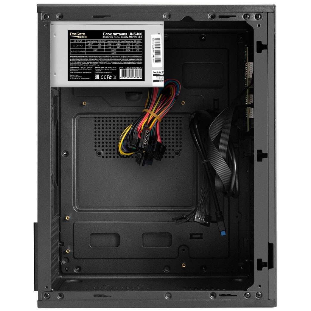 Корпус Minitower ExeGate BAA-308MU2-UNS400 (mATX, БП UNS400 с вент. 12см, 1*USB+2*USB3.0, HD Audio,