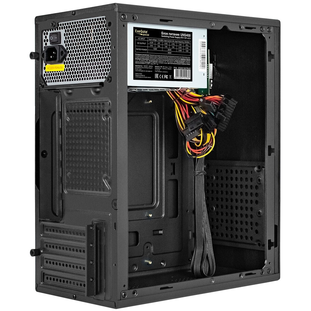 Корпус Minitower ExeGate BAA-308MU2-UNS400 (mATX, БП UNS400 с вент. 12см, 1*USB+2*USB3.0, HD Audio,
