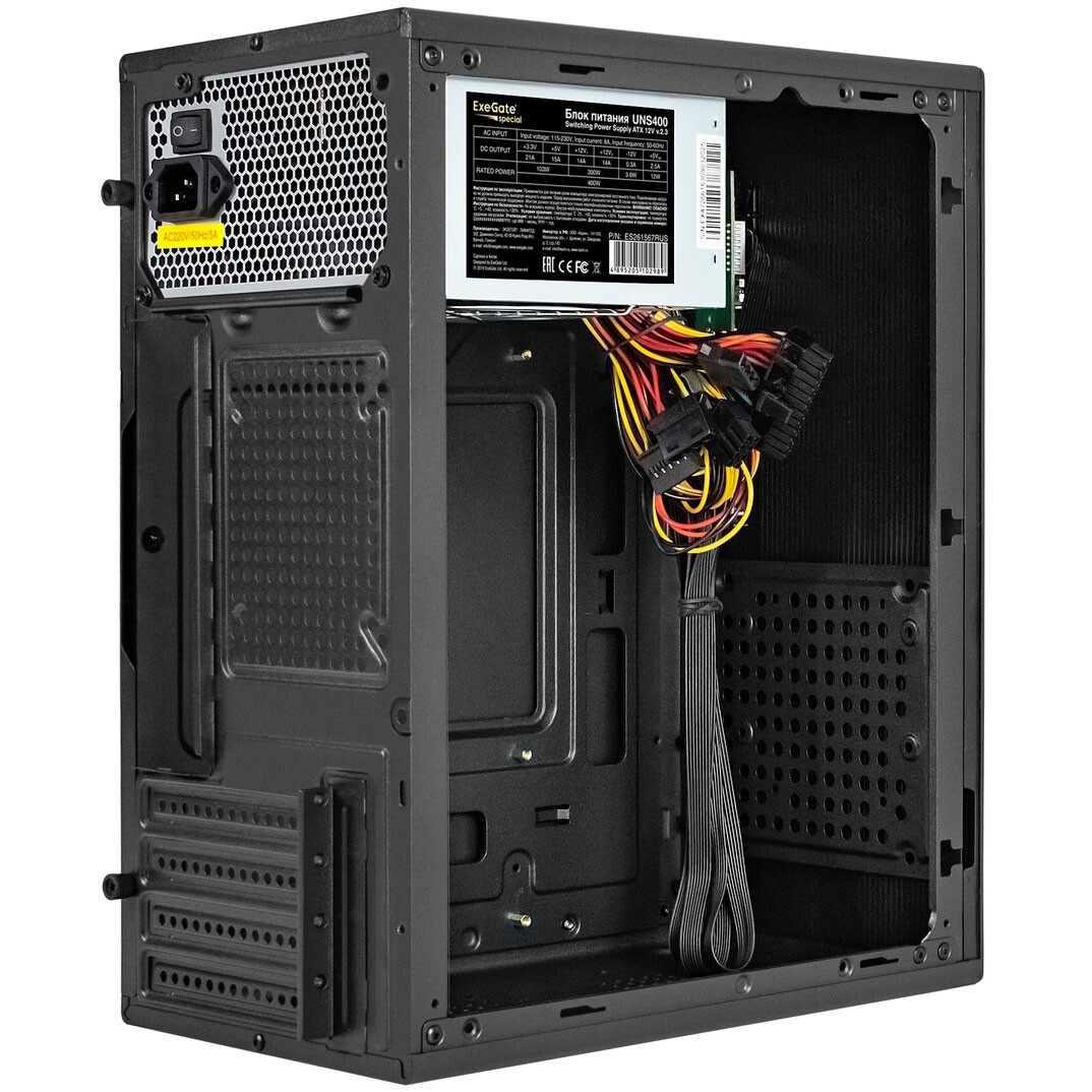 Корпус Minitower ExeGate BAA-308MUC-UNS400 (mATX, БП UNS400 с вент. 12см, 1*USB+1*USB3.0+1*TypeC, HD