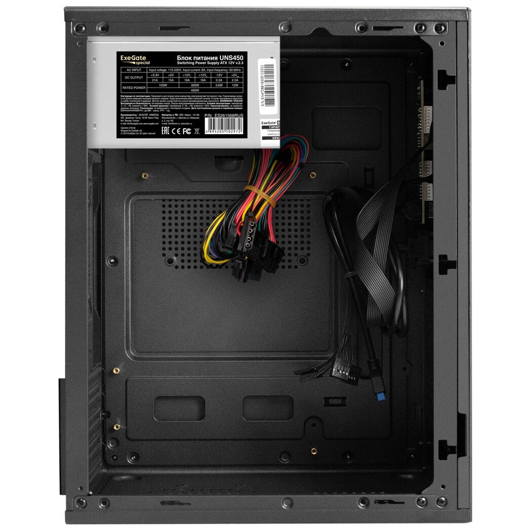Корпус Minitower ExeGate BAA-308MUC-UNS450 (mATX, БП UNS450 с вент. 12см, 1*USB+1*USB3.0+1*TypeC, HD