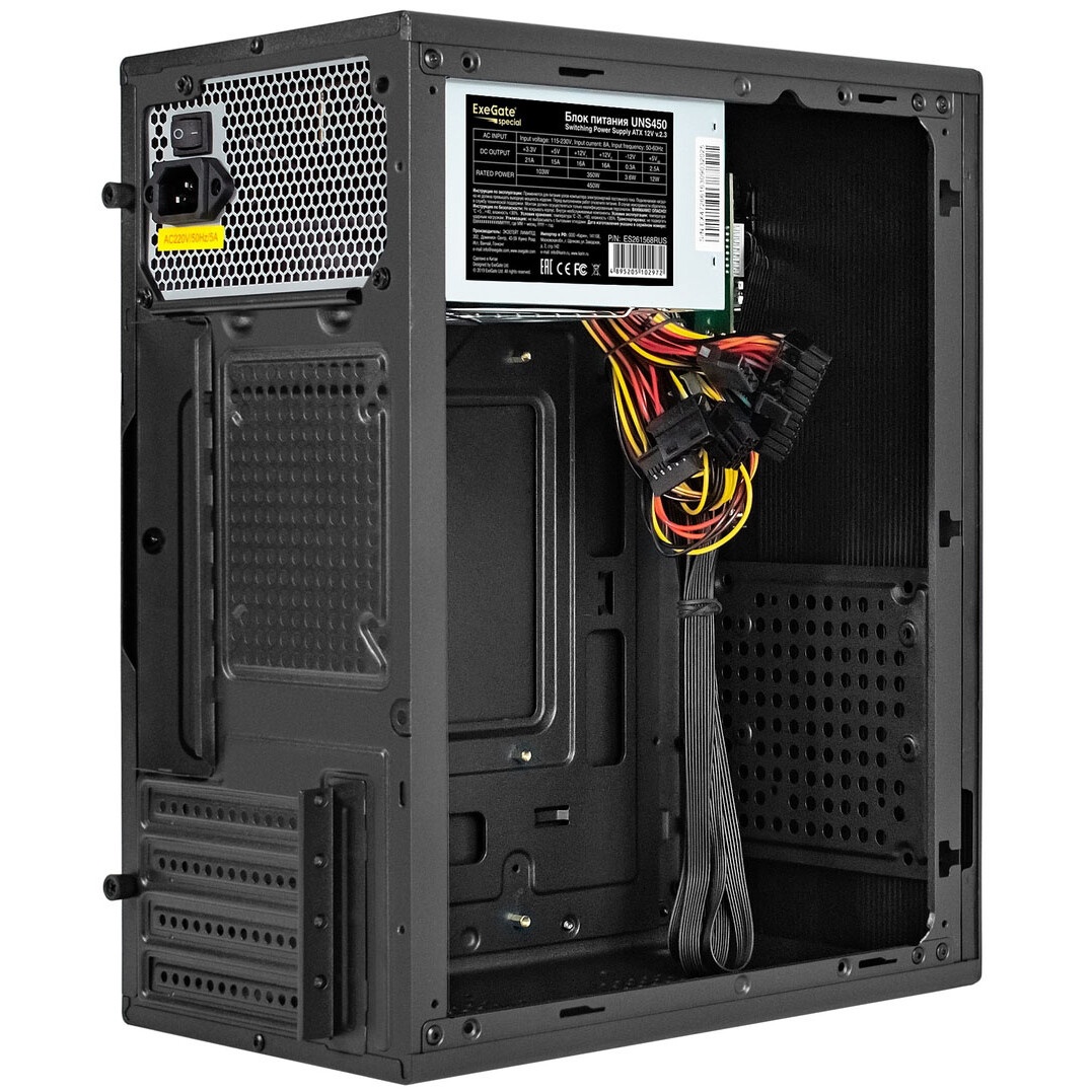 Корпус Minitower ExeGate BAA-308MUC-UNS450 (mATX, БП UNS450 с вент. 12см, 1*USB+1*USB3.0+1*TypeC, HD