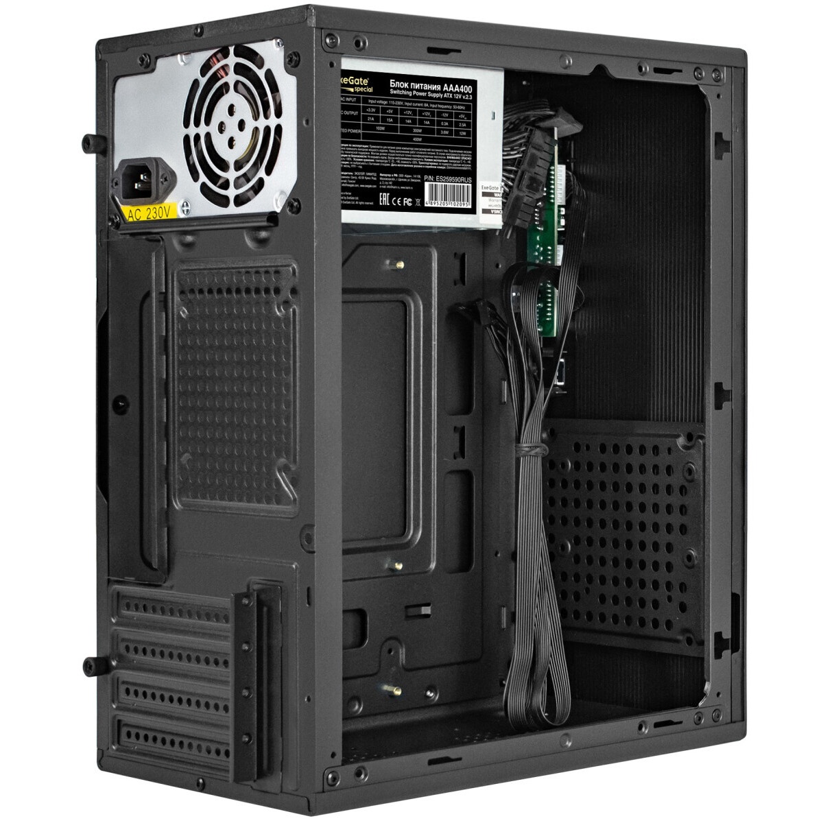 Корпус Minitower ExeGate BAA-308MUC-AAA400 (mATX, БП AAA400 с вент. 8см, 1*USB+1*USB3.0+1*TypeC, HD