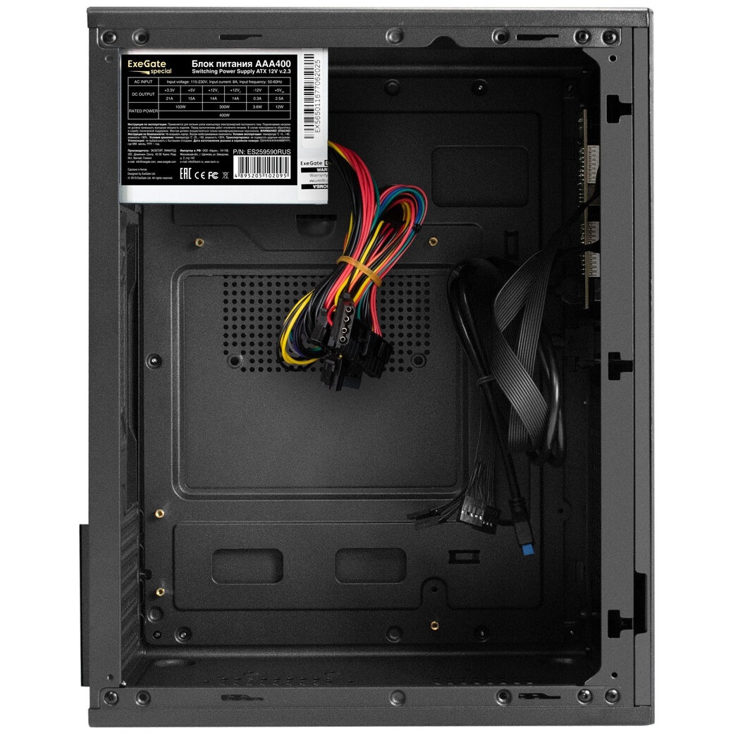 Корпус Minitower ExeGate BAA-308MUC-AAA400 (mATX, БП AAA400 с вент. 8см, 1*USB+1*USB3.0+1*TypeC, HD