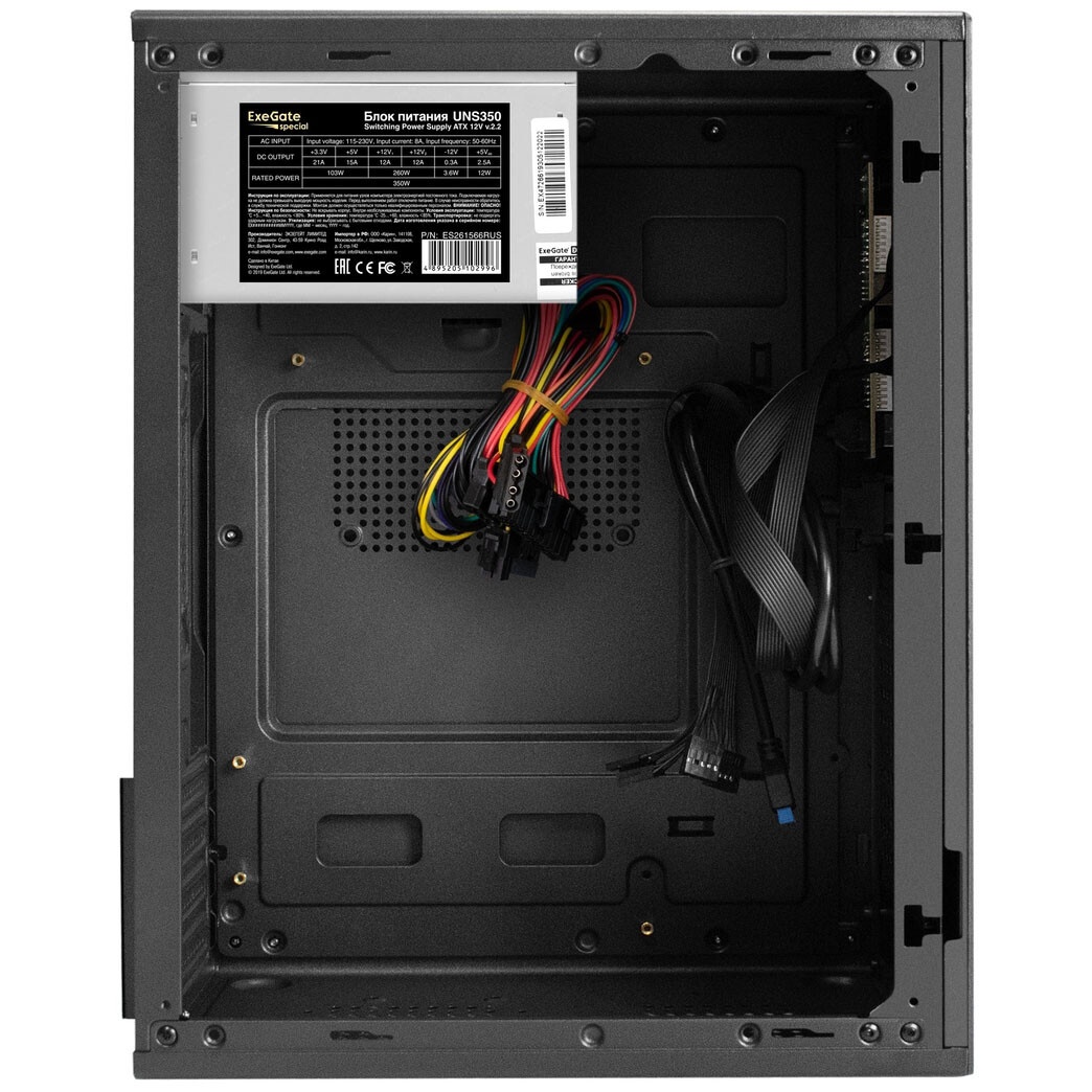 Корпус Minitower ExeGate BAA-308MUC-UNS350 (mATX, БП UNS350 с вент. 12см, 1*USB+1*USB3.0+1*TypeC, HD