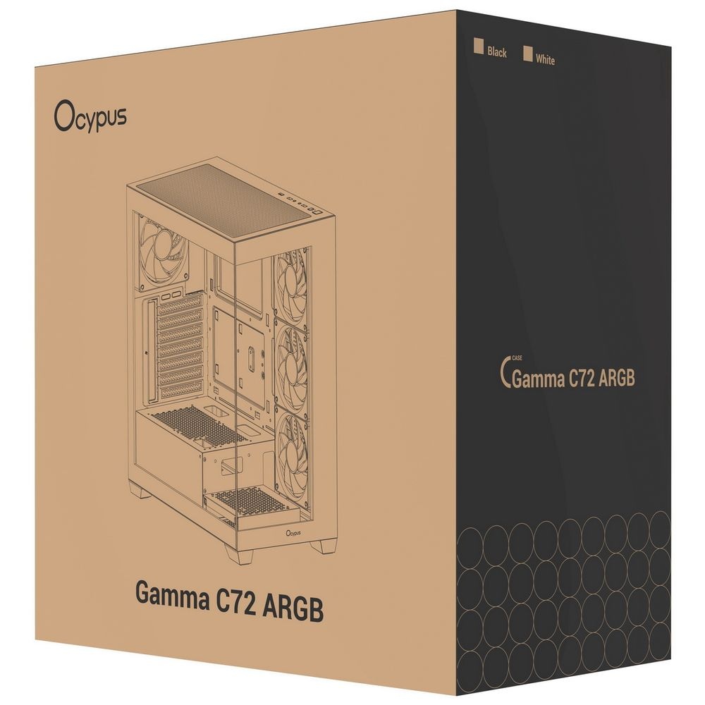 Корпус для ПК Case Ocypus Gamma C72 BK ARGB ATX / win / black / 4 ARGB fans / no PSU / Tempered Glas