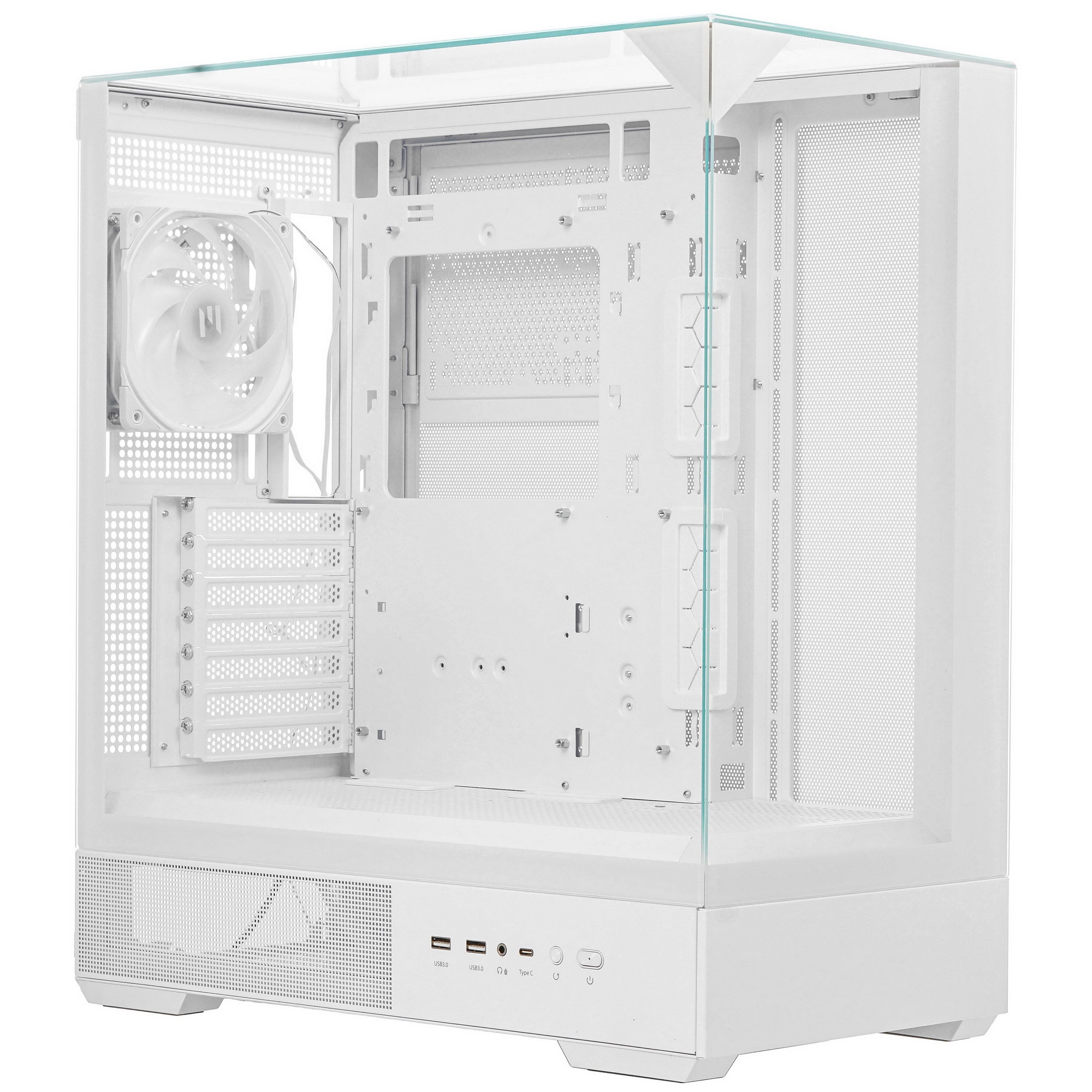 Корпус ZALMAN P40 Prism, ATX, WHITE, WINDOW, 2x3.5", 3x2.5", 1xUSB TYPE-C, 2xUSB3.0, REAR 1x120mm AR