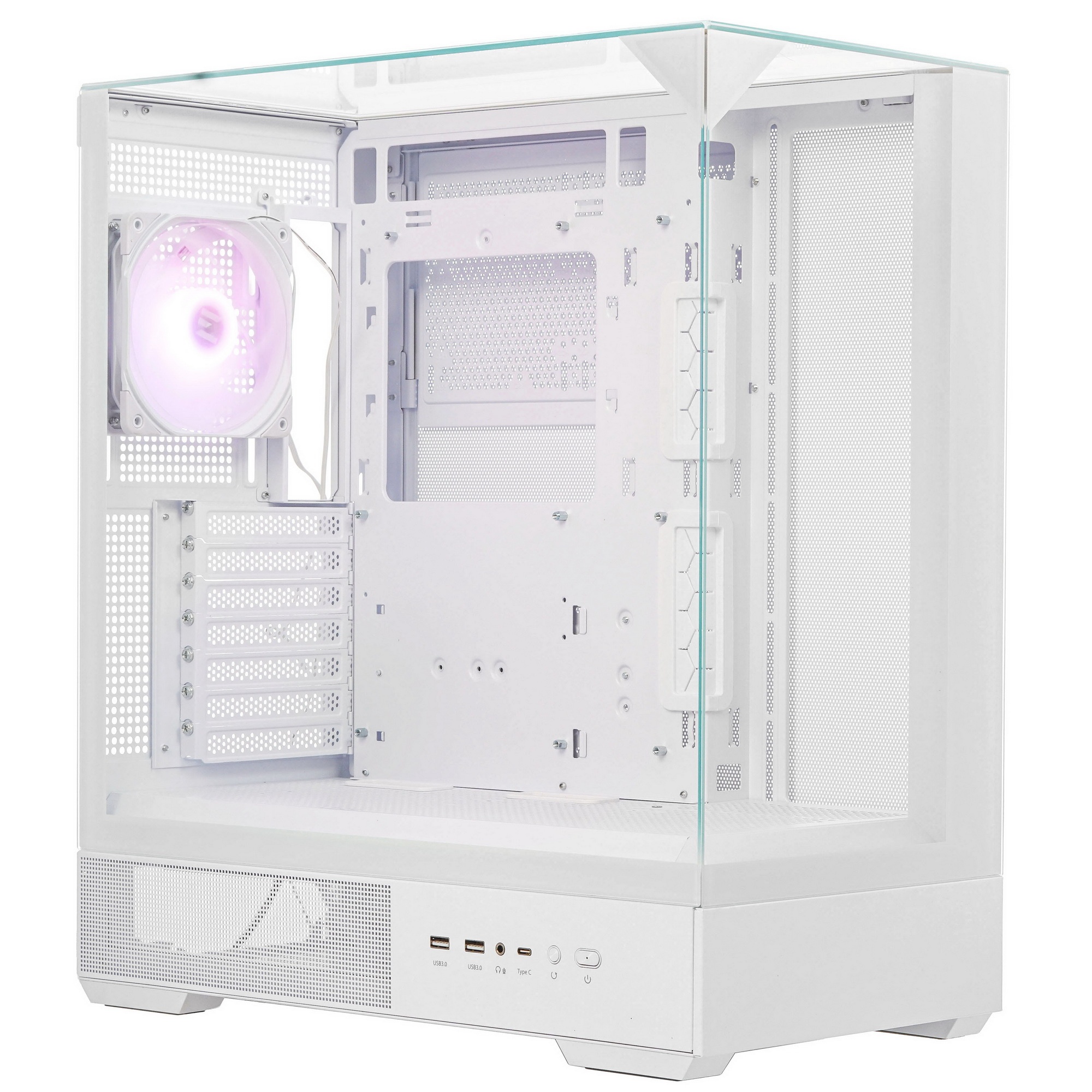 Корпус ZALMAN P40 Prism, ATX, WHITE, WINDOW, 2x3.5", 3x2.5", 1xUSB TYPE-C, 2xUSB3.0, REAR 1x120mm AR