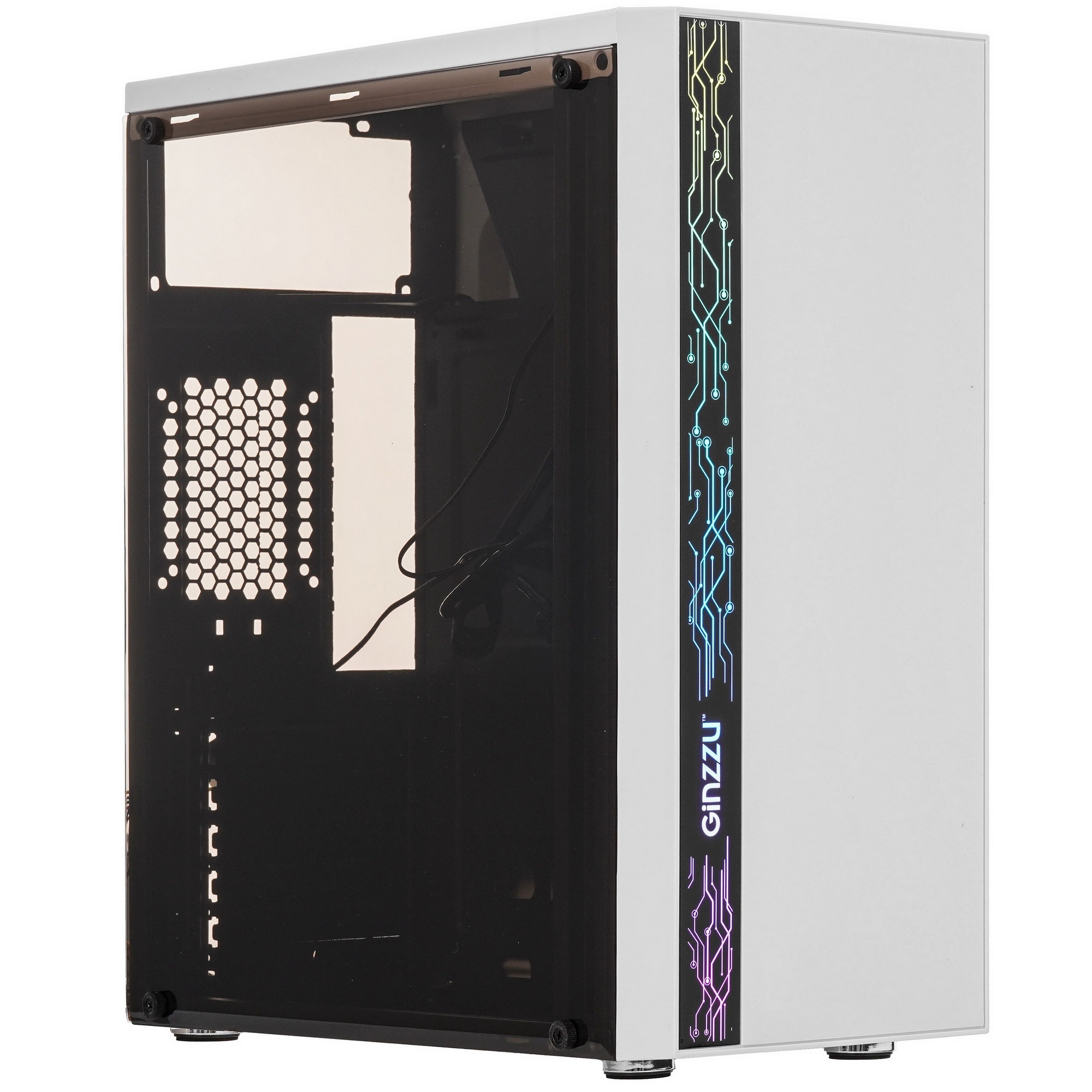 Компьютерный корпус Ginzzu A390 White Window RGB подсветка 1*USB 3.0, 2*USB 2.0, AU