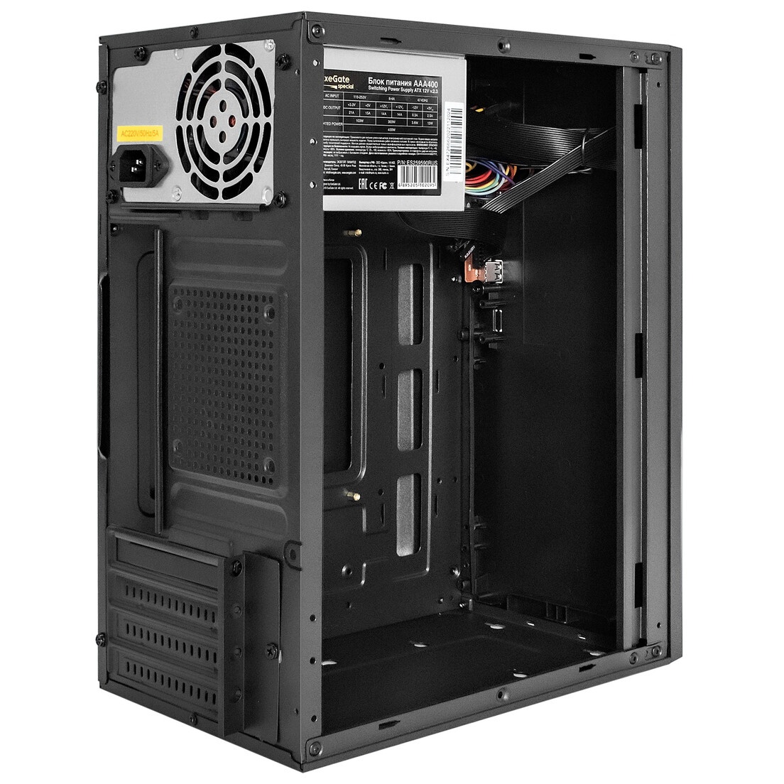 Компьютерный корпус Minitower ExeGate BAA-308UC-AAA400 (mATX, БП AAA400 с вент. 8см, 1*USB+1*USB3.0+