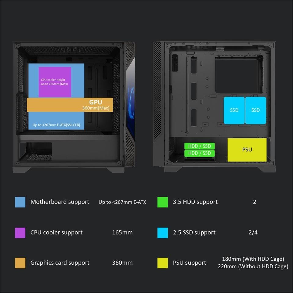 Компьютерный корпус Azza Eclipse черный без БП ATX 9x120mm 5x140mm 2xUSB2.0 1xUSB3.0 audio bott PSU