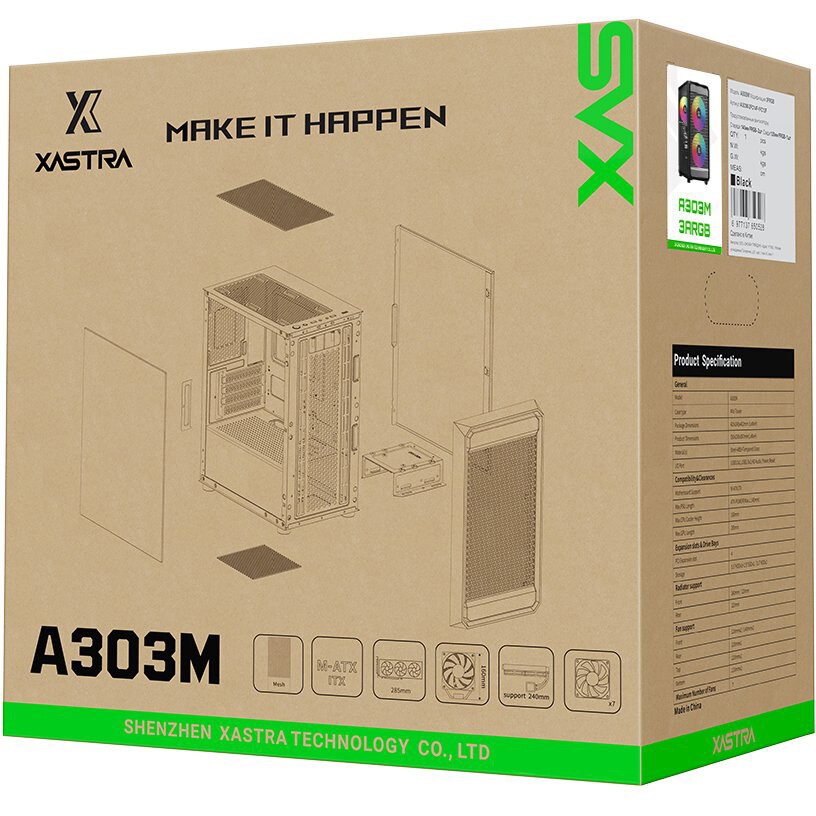 Компьютерный корпус ACD Citadel 104 ATX, Black, USB3.0*1+USB2.0*2+HD audio,3*12cm F1 ARGB fans at fr