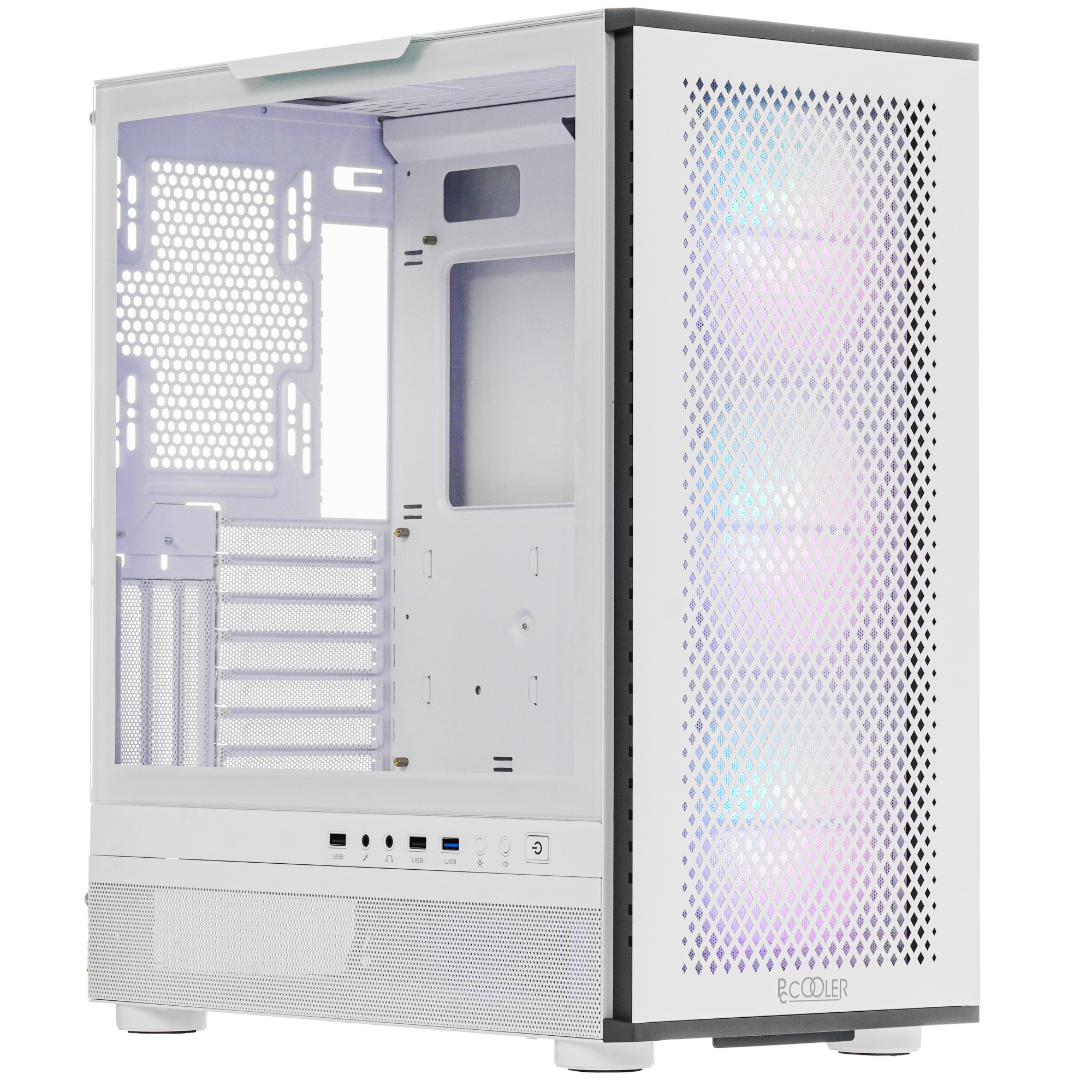 Компьютерный корпус PcCooler ME200 MESH WH белый-черный без БП ATX 3x120mm 2xUSB3.0 audio bott PSU