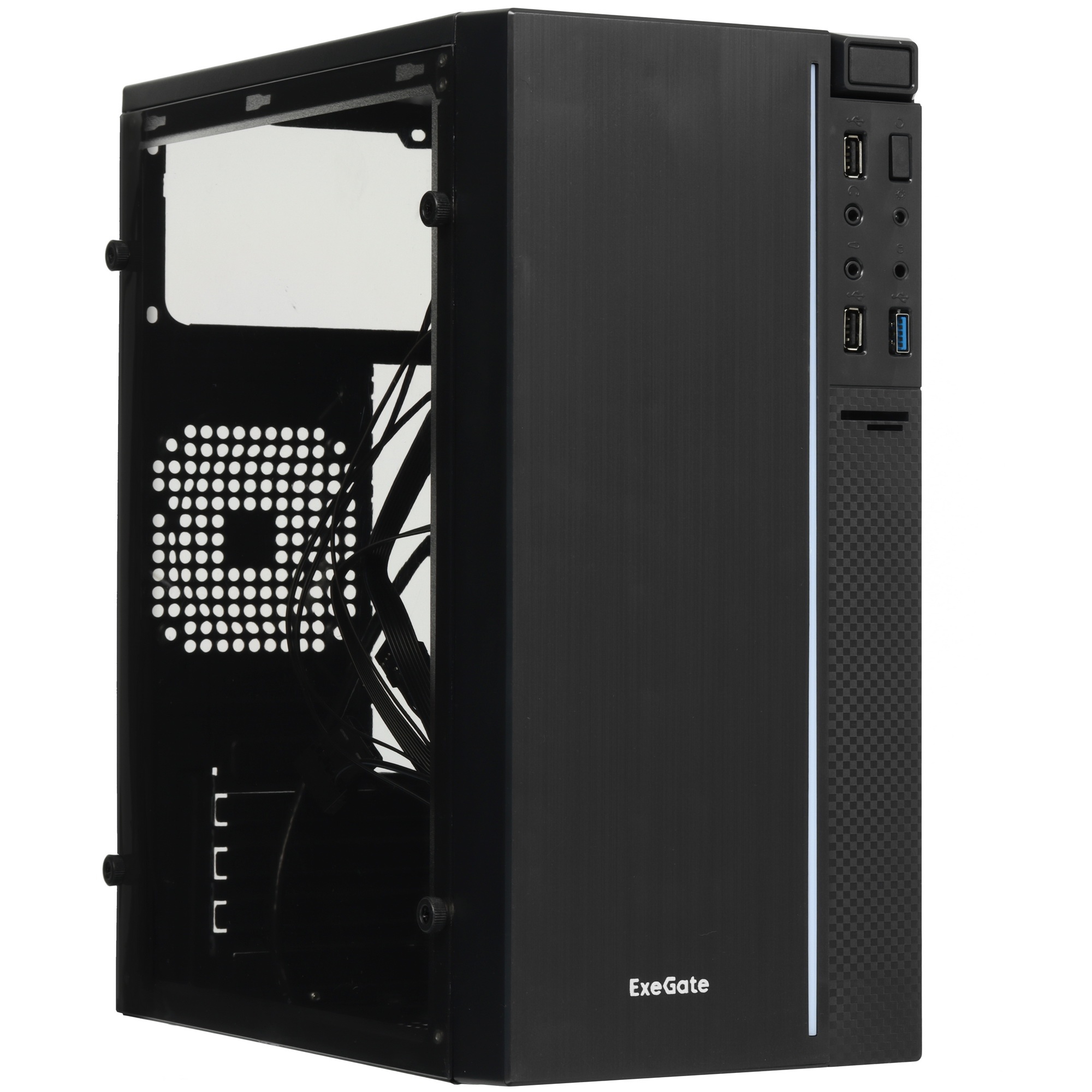 Компьютерный корпус Minitower ExeGate EX283754RUS mEVO-9301-RGB (mATX, без БП, с окном, 2*USB+1*USB3